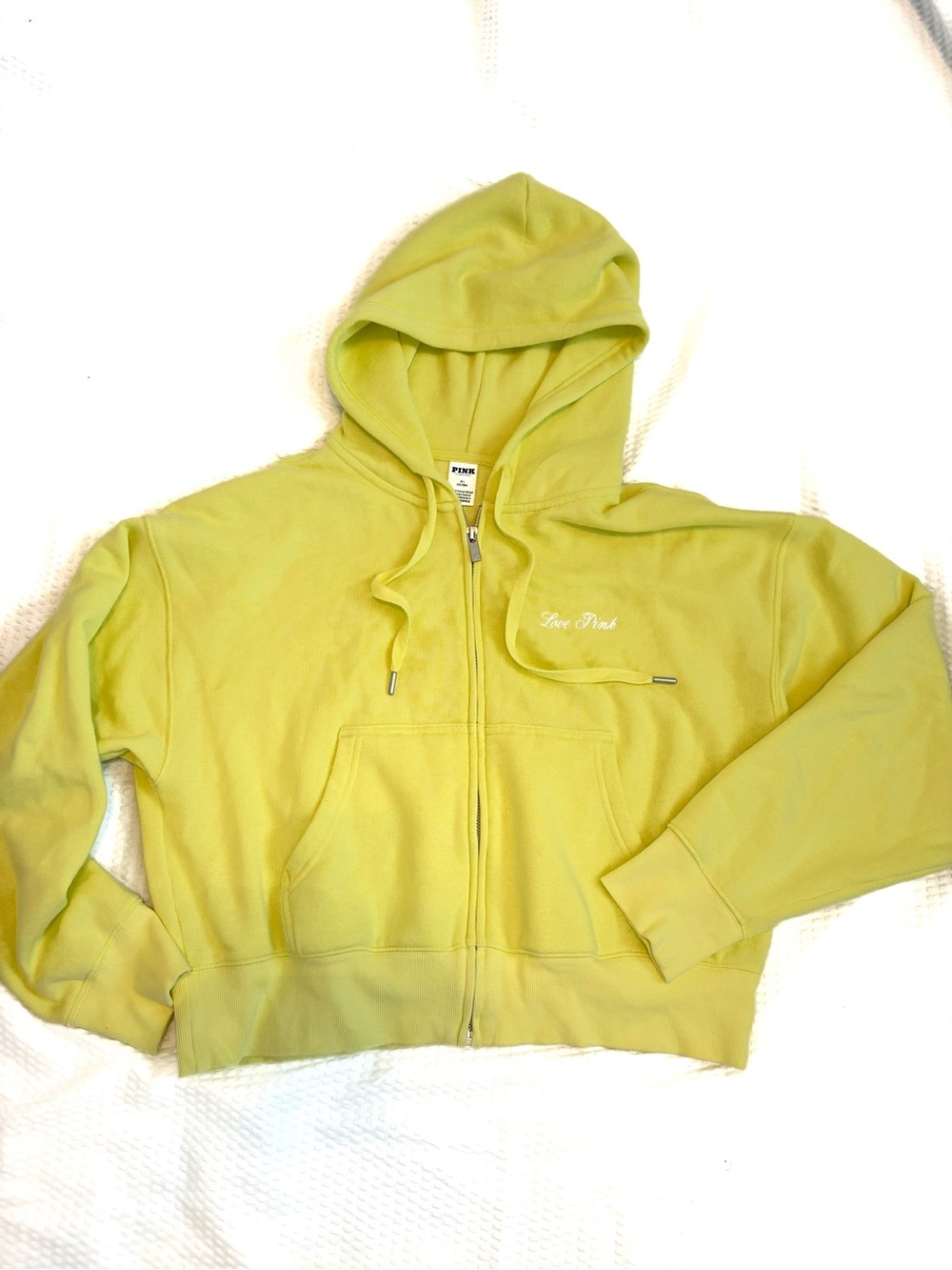 PINK Victoria's Secret Highlighter Yellow Zip-Up Hoodie Jacket - Medium